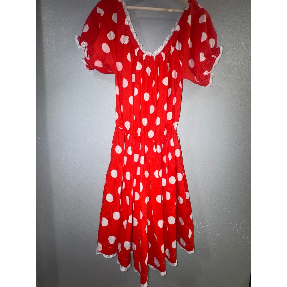 Red White Polka Dot Minnie Mouse Style Costume Dress with Tail Lace Trim